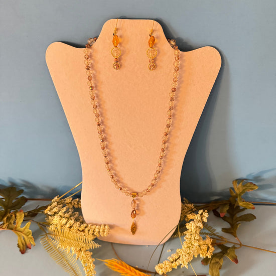 Bronze Bead & Topaz Pendant Necklace & Earring Set