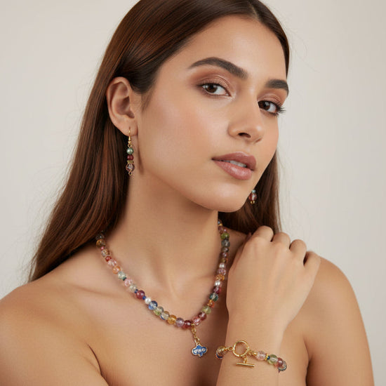 Colorful Beaded Necklace, Bracelet & Earring Set