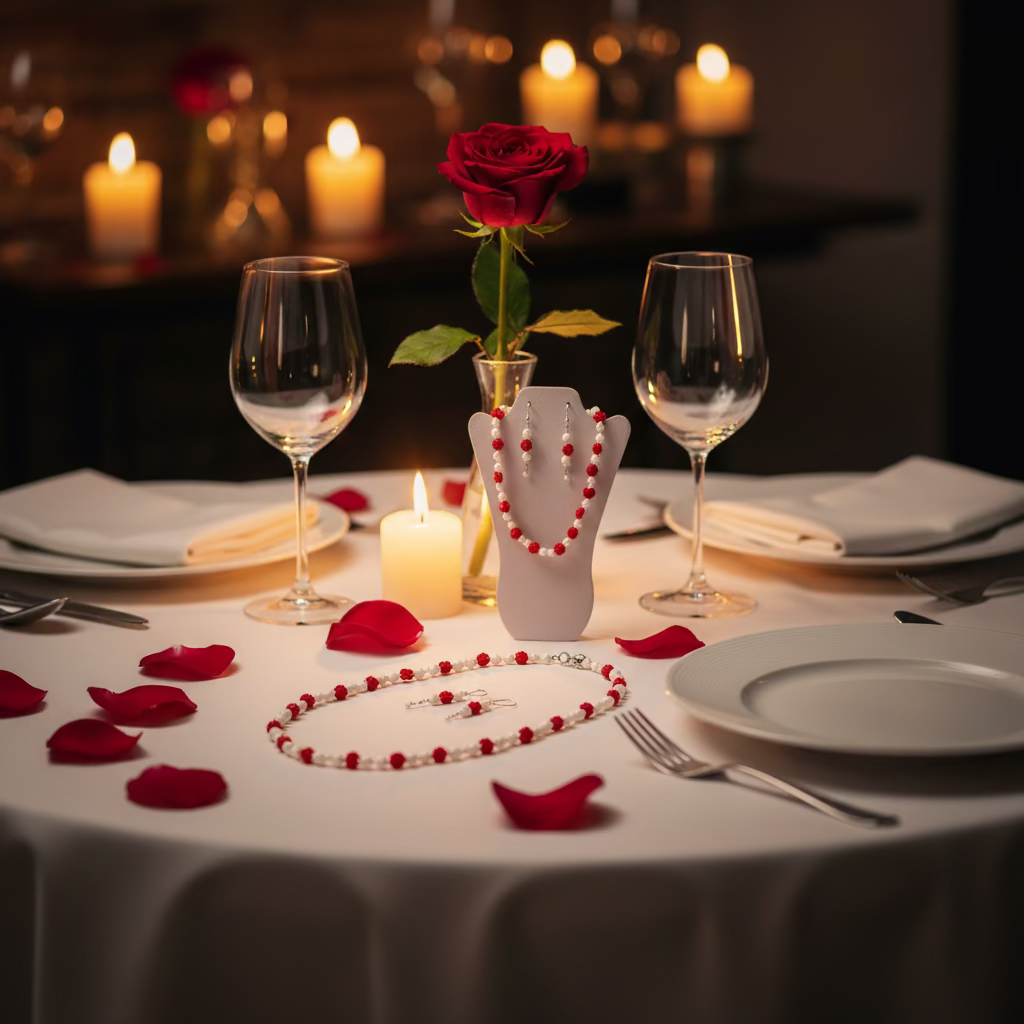 Elegant Red & White Necklace and Earring Set