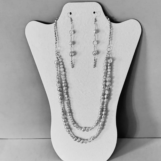Classic Silver Jewelry Set | Double Strand Beaded Necklace & Earrings