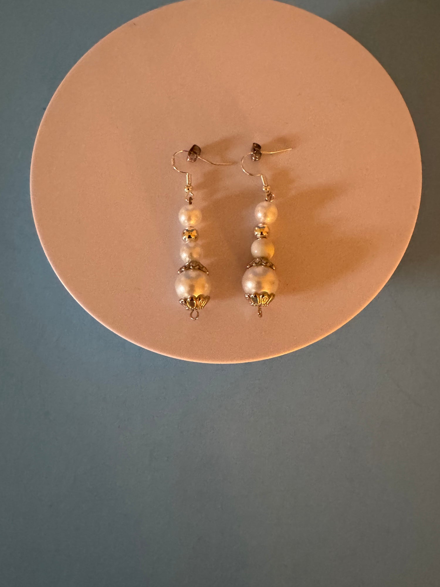 Classic Ivory Faux Pearl Necklace Set with Silver Accents & Dangle Earrings/Handmade