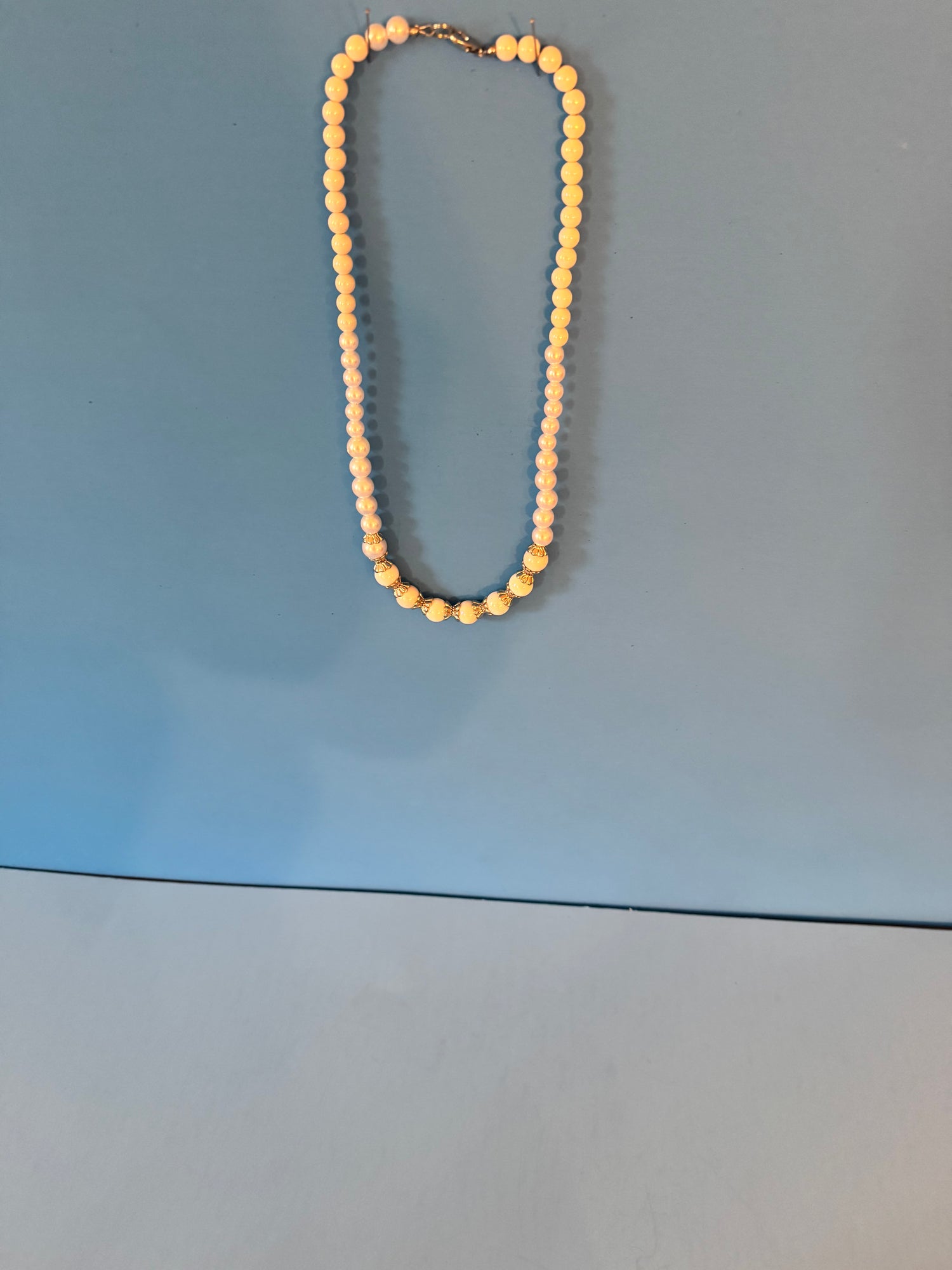 Classic Ivory Faux Pearl Necklace Set with Silver Accents & Dangle Earrings/Handmade
