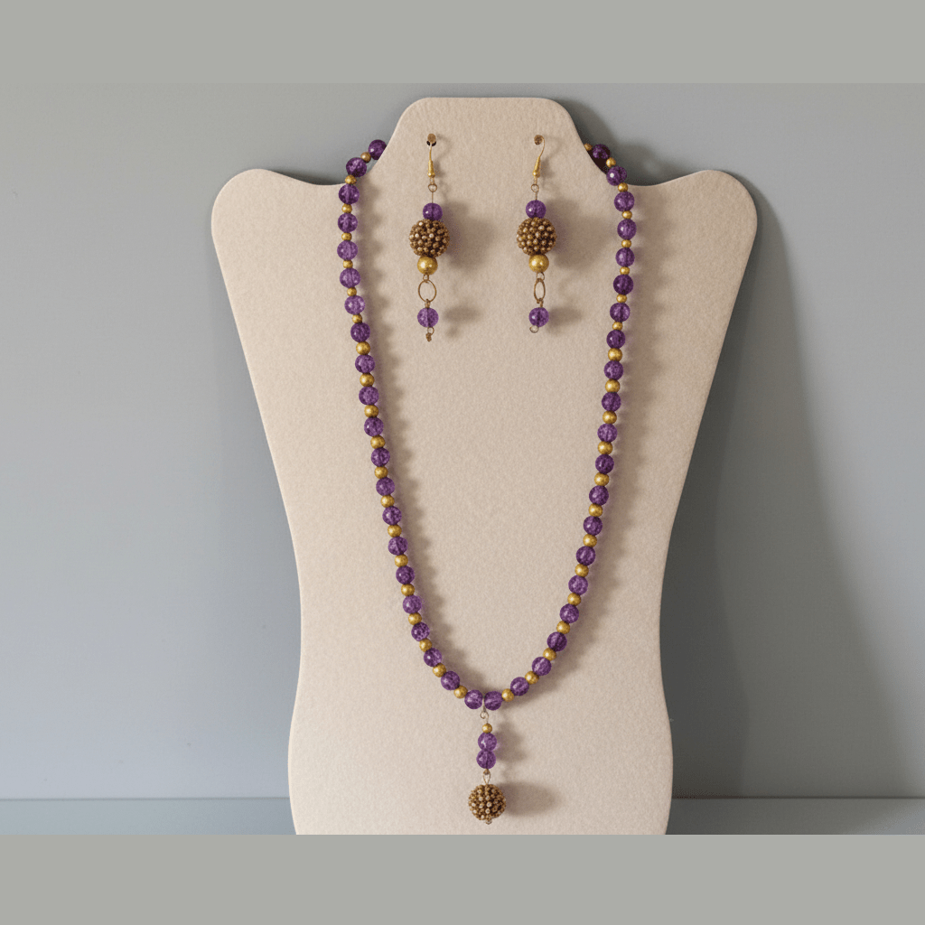 22.5" Purple Chandelier Necklace & Earring Set