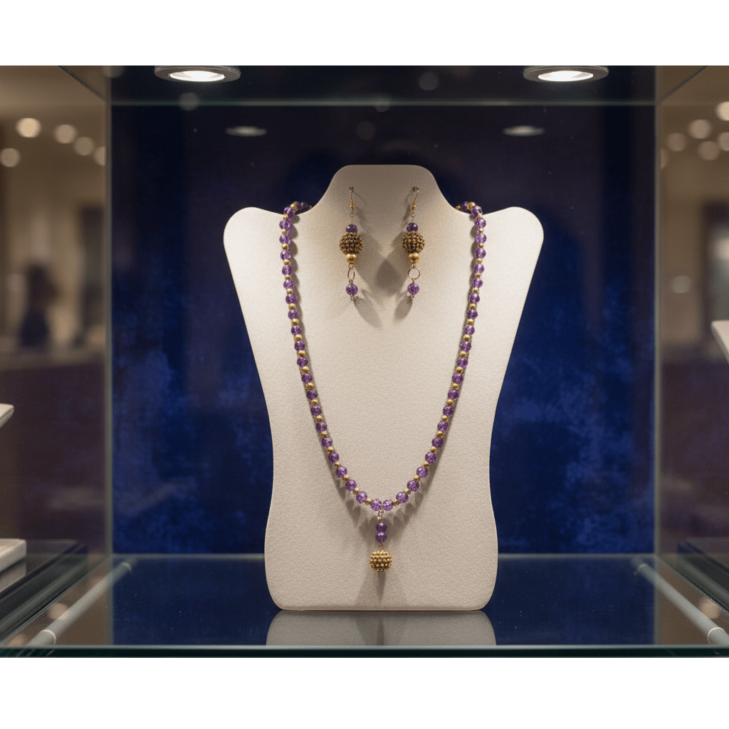 22.5" Purple Chandelier Necklace & Earring Set