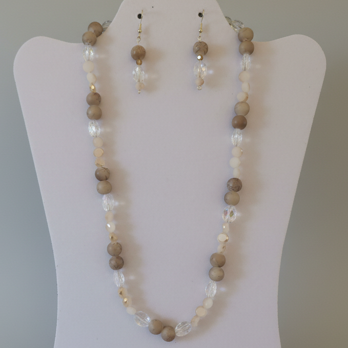 Neutral Crystal & Stone Necklace Set