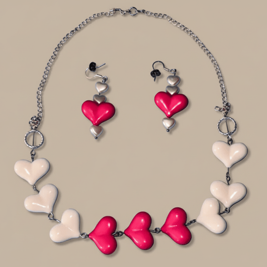 Heart Charm Necklace & Earring Set