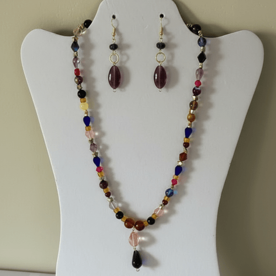 Multicolor Beads Necklace with Pendant and Dangle Earring
