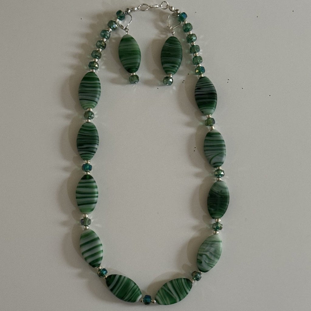 Emerald Green Beaded Necklace & Earring Set