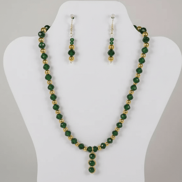 Green & Gold Accent Necklace and Earring Set