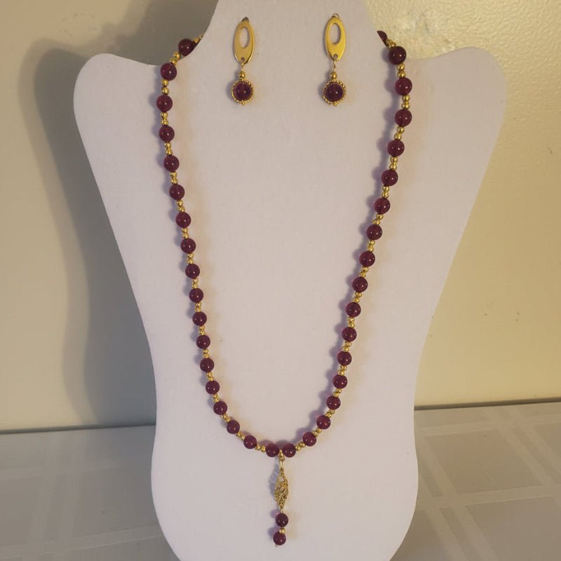 Plum Elegance Beaded Necklace & Earring Set