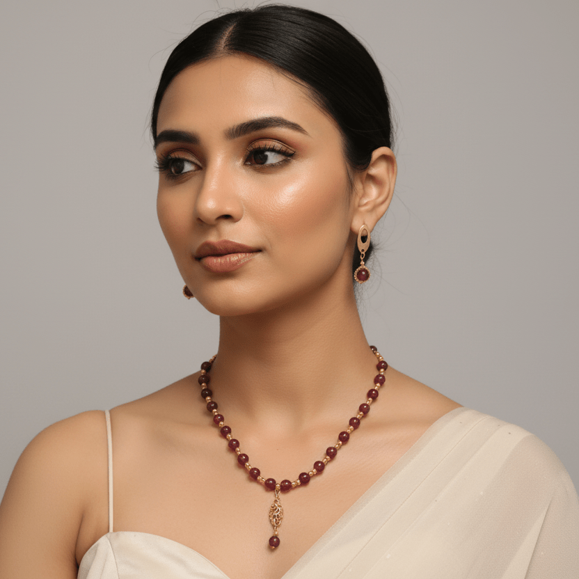 Plum Elegance Beaded Necklace & Earring Set