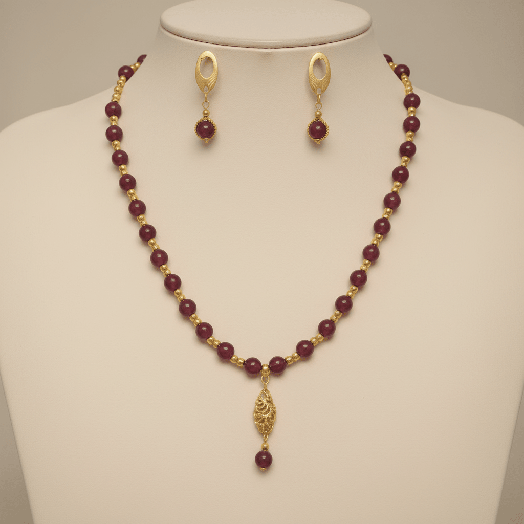 Plum Elegance Beaded Necklace & Earring Set
