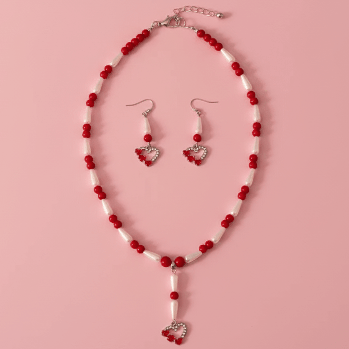 Heart drop earring and necklace set