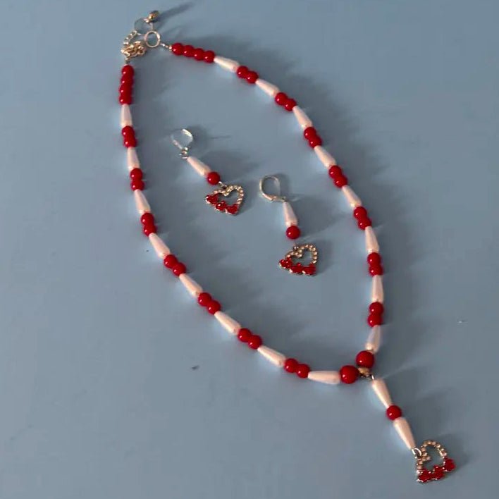 Heart drop earring and necklace set