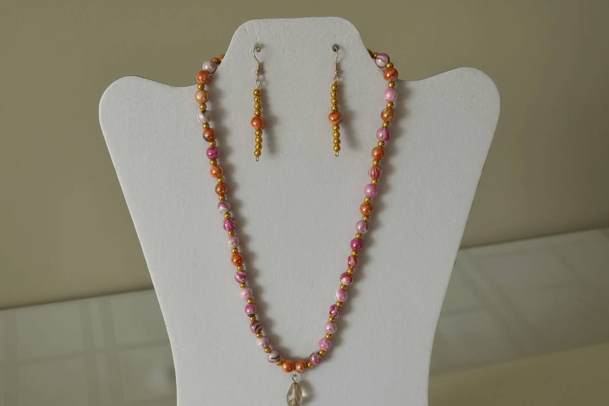 Coral Radiance Beaded Necklace and Earring Set