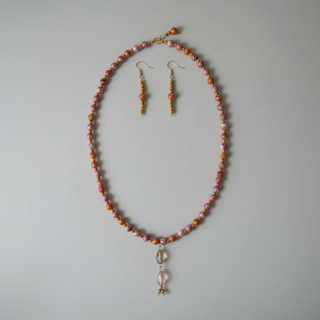 Coral Radiance Beaded Necklace and Earring Set