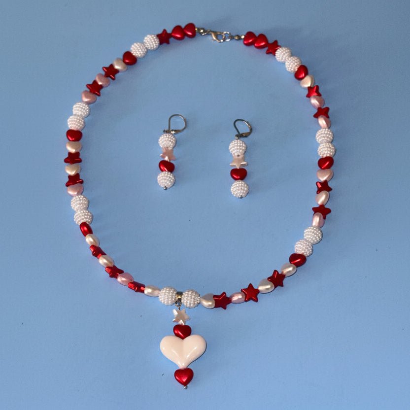 Beaded Radiant Love Red & White Necklace Set