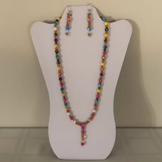 Vibrant Colorful Bead Necklace & Drop Earring Set